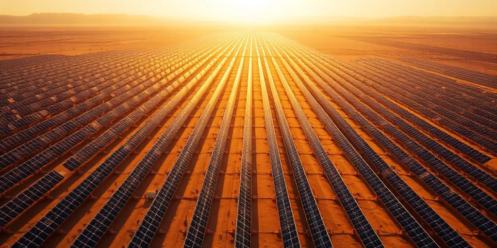 Utility-scale solar farm in a desert landscape